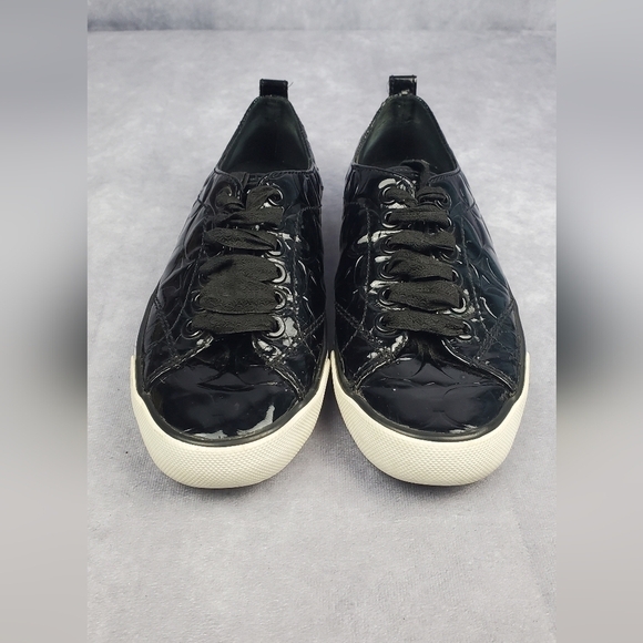 Coach "Suzzy" Black Signature Embossed Patent Leather Sneakers 5B - Picture 2 of 10